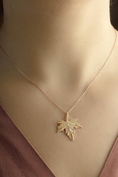 BY BARUN SİLVER Kadın Pembe Çınar Ağacı Yaprağı Gümüş Kolye