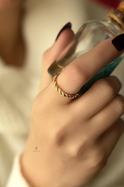 BY BARUN SİLVER Ayarlanabilir Yüzük Yuvarlak Burgu Örgü Halat 925 Ayar Sarı Gold Gümüş Yüzük