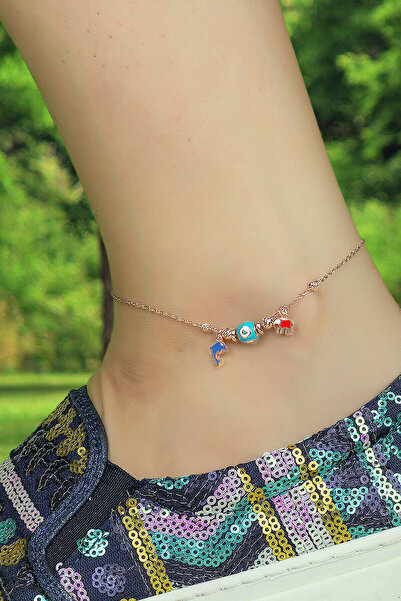 BY BARUN SİLVER Kadın Nazar Boncuklu Halhal - Rose BL-0097