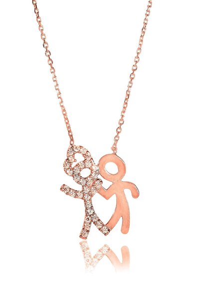 BY BARUN SİLVER 925 Ayar Gümüş Kardeşler Çocuk Arkadaş Kolye - Rose