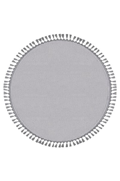 Valery Home Light Gray Plush - Vl Round Comfort Pompom Fringed