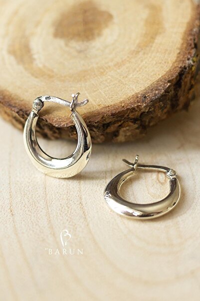 BY BARUN SİLVER Halka Küpe Oval Beyaz Silver 925 Ayar Kancalı Gümüş Küpe