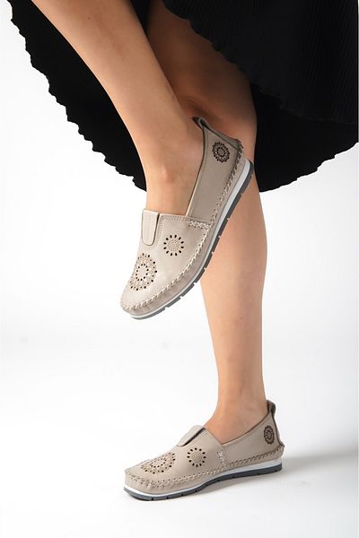 Deripabuc Genuine Leather Silver-g Women's Leather Casual Shoes Dp16-0066
