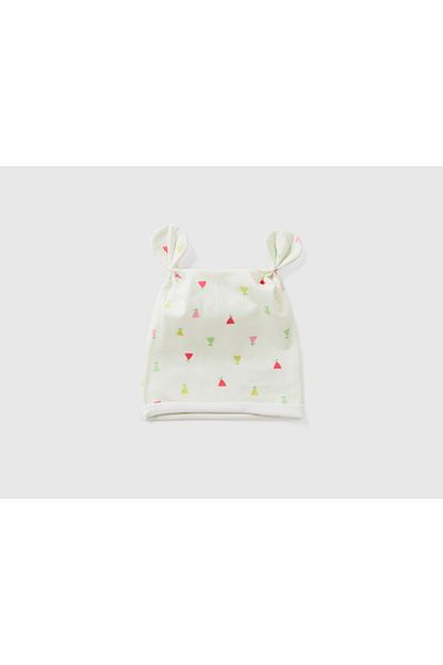 United Colors of Benetton Baby White Double Eared Patterned Thin Beanie