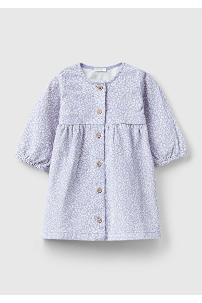United Colors of Benetton Bebek Lila Tamamı Leopar Desenli Elbise