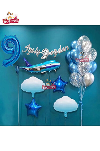 Bkmc Σετ πάρτι γενεθλίων με θέμα τον ουρανό 9 ετών Cloud Airplane Foil Balloo...