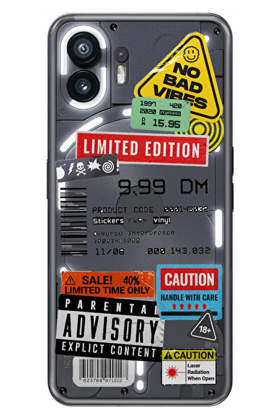 NOTHING Phone 2 Uyumlu Kılıf Şeffaf Baskılı Silikon Resimli Mix Sticker