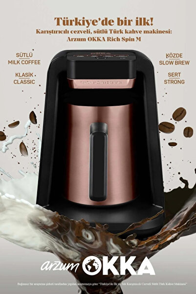 Arzum OK0012-K/OK0018-K Okka Rich Spin M Steel Coffee Pot Turkish Coffee Machine with Milk
