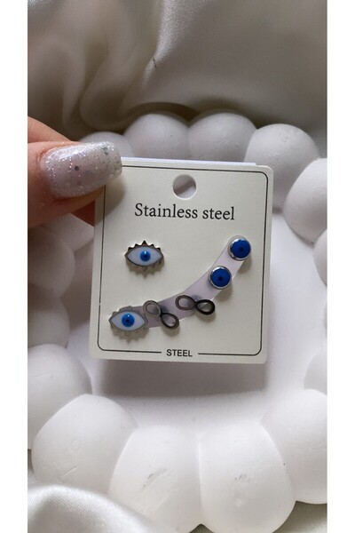 Accessories Göz/Sonsuzluk İşareti Figürlü 6lı Set Gümüş Renk Çelik Küpe