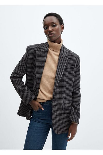MANGO Woman Jachetă blazer căptușită cu model Houndstooth