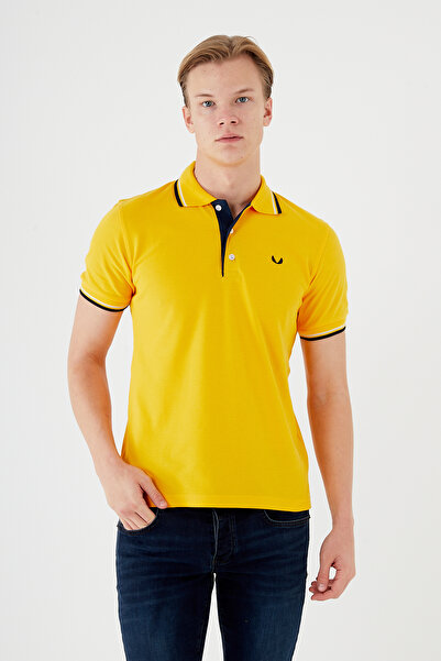 Sporting Men's Yellow Pique Striped Polo Neck T-shirt