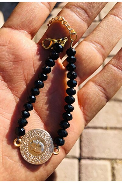 Metler سوار ذهبي ربع مطرز بالكريستال الأسود قطعة واحدة