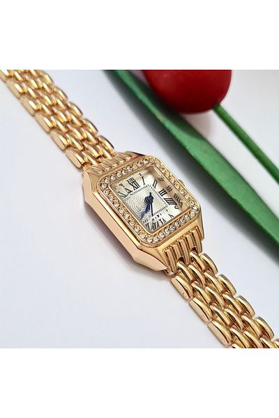Marlas Gold Colored Stoned Snake Pattern Women's Wristwatch
