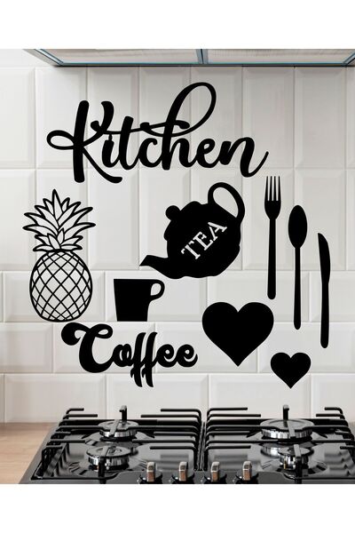 DT Dekor Treni DEKOR TRENİ 10 Parça Mutfak Coffee Kitchen Lazer Kesim Siyah D...