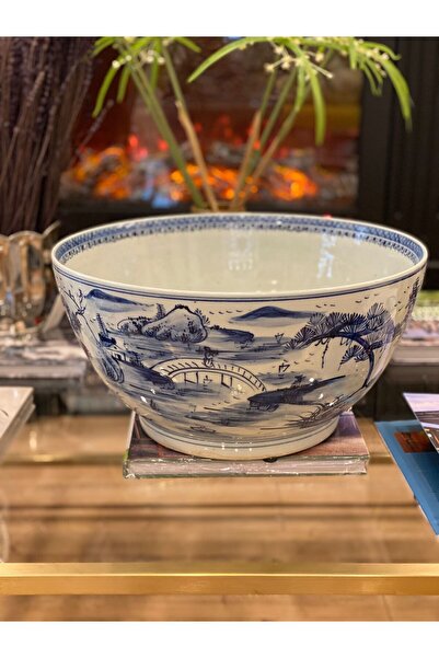 Dekordan House İthal Özel Seri Bleu Blanc Porselen Saksı