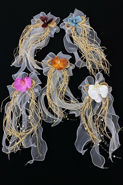 ZEYMERADE مزيج اللون الأوركيد باقة حلية، العروس العريس المهر الزفاف خطوبة قاف...