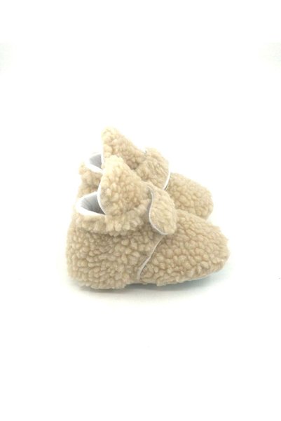 Babytor Special Series Fur, Velcro, Beige Unisex Baby Shoes, Booties, Slippers