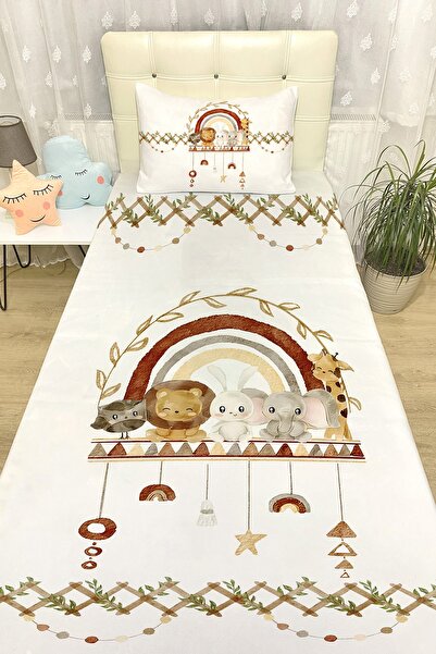 EVPANYA Gökkuşaklı Safari Desenli Yatak Örtüsü ve Yastık Kılıfı