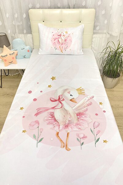 EVPANYA Balerin Kuğu Desenli Yatak Örtüsü ve Yastık Kılıfı