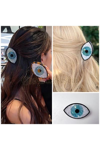 QUEEN AKSESUAR Imported fashion trend luxury pearlescent bone metal clothespin eye shape evil eye buckle black