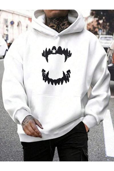 AEMİ Men's Vampire Patterned Oversize Hooded Sweatshirt