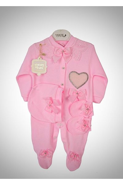 AMORE BABY Baby Girl Stoned Heart Jumpsuit Set