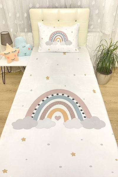 EVPANYA Sade Pastel Gökkuşağı Desenli Yatak Örtüsü ve Yastık Kılıfı