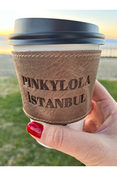 Pinkylola Mug Dress Model -karton Bardak - Termos Için Hakiki Deri Tutacak