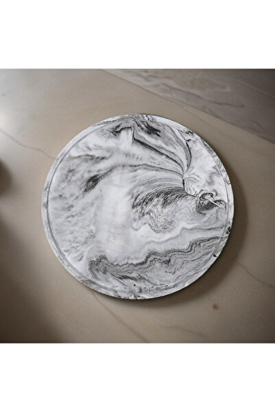 ÇAKRA Διακοσμητικό στρογγυλό πιάτο με μαρμάρινο σχέδιο