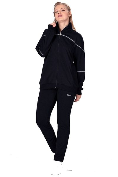 Fantasy Women's Navy Blue Half Turtleneck Neck Zippered Two Thread Large Size Tracksuit Set Edy201802