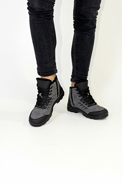 DÜNYA MAĞAZA Efe Su Soğuk Geçirmez Içi Kürklü Garantili Unisex Kışlık Siyah Gri Fermuarlı Kaymaz Taban Bot