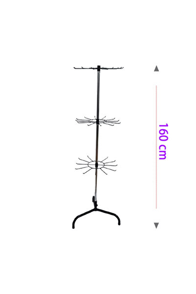 GRİDEKOR 3 Katlı, 12 Siyah Kancalı Bijuteri Standı, Aksesuar Standı, Tesbihli...