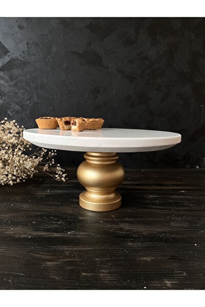 İDAY HOME Doğal Gold Ayaklı Mermer Pasta Kek Standı, Gold Boncuk Ayaklı Merme...
