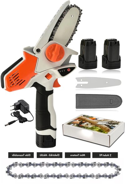 MOONSHOP Pro Seri Akülü Ağaç Kesme Dal Budama Bıçkı Turuncu Şarjlı El Testeresi