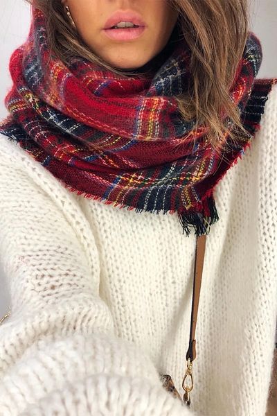 Wearflawless Line Patterned Plaid Thick Scarf