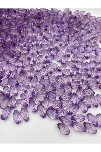 Hedef Bijuteri 100gr Açık Mor / Lila Renk İçten Delikli Damla Model Akrilik Boncuk,Tak, Çanta Boncuğu (~110Adet)