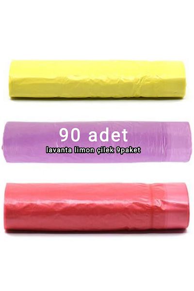 ESTİKO Drawstring And Scented Garbage Bags 90pcs 55x60 Medium Size Strawberry Lavender Lemon