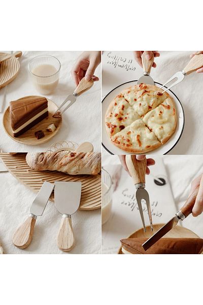Multiamo 4-Piece Bamboo Handle Cheese Knife Fork Spatula Set, Presentation Set