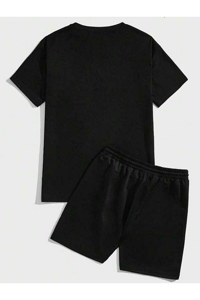 trendgar Unisex Black Losangeles Printed Oversize Shorts Set