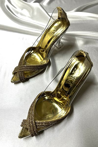 TrendyAnka Lady Princess Gold Transparent Cross Stone 8 Cm Transparent Toc Ascutit Pantofi De Seara