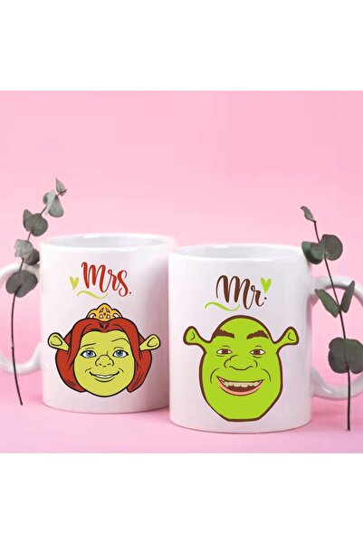 GİZEM Mrs. Fiona & Mr. Shrek Baskılı Kupa Bardak (Sevgililer İçin Takım)