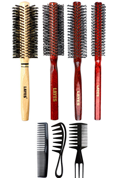 Layes سلسلة فرشاة مجفف الشعر الاحترافية المكونة من 4 قطع للرجال + مشط تصفيف ثلاثي