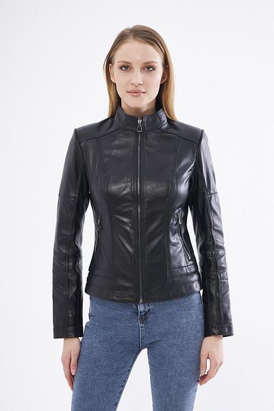 DERİNSS Derinss Dka2325 Genuine Leather Women's Black Coat