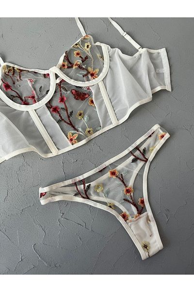 EDLİNGERİE Σετ Bralet με μοτίβο κρέμας λουλουδιών