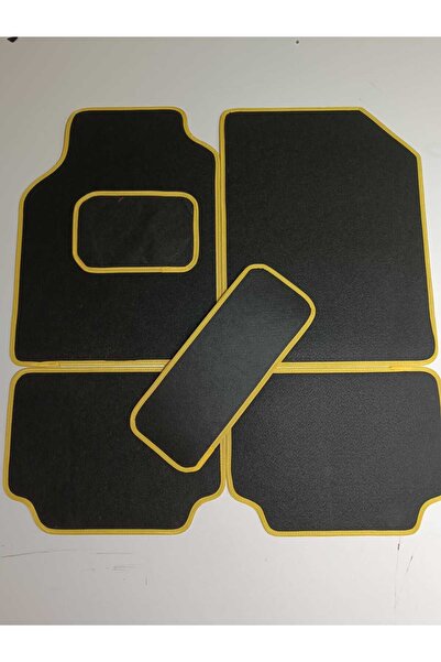 Detay Üniversal Oto Halı Keçe malzeme Paspas 5 Parça Kaymaz Siyah SARI kenarl...