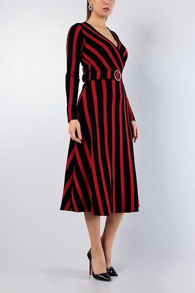NKTCOLLECTİON Rochie de tricot cu curea cu dungi roșii pentru femei 81721