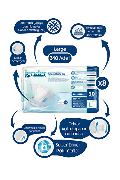 JENDER Emici Bel Bantlı Yetişkin Hasta Bezi Large 240 Adet
