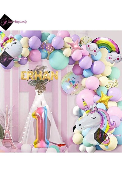 Bkmc Set de 5 litere de 1 an Rainbow Concept cu tematică unicorn Makaron Balo...
