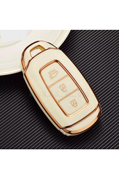 AYZ GARAGE حافظة مفاتيح من مادة TPU باللون الكريمي لسيارة هيونداي