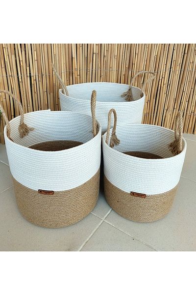HandmadeSNM طقم سلة خوص كبيرة الحجم مكون من 3 قطع - متعددة الأغراض